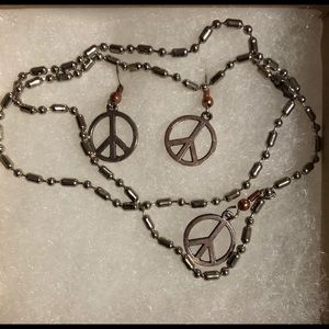 Vintage Peace sign  Necklace and earring set